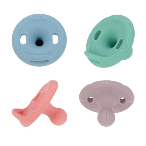 Nuby 2 Piece 100% Silicone Natural Cherry Shape Pacifiers, 0-6 Months, Blue/Green or Pink/Purple