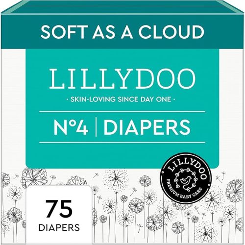LILLYDOO Baby Diapers - Size 4 (20+ lbs), 75 Count, Leak Protection, Skin-Friendly, Ultrasoft, Perfume- & Chlorine-Free, Hypoallergenic, Dermatologist Tested, Oeko-TEX®