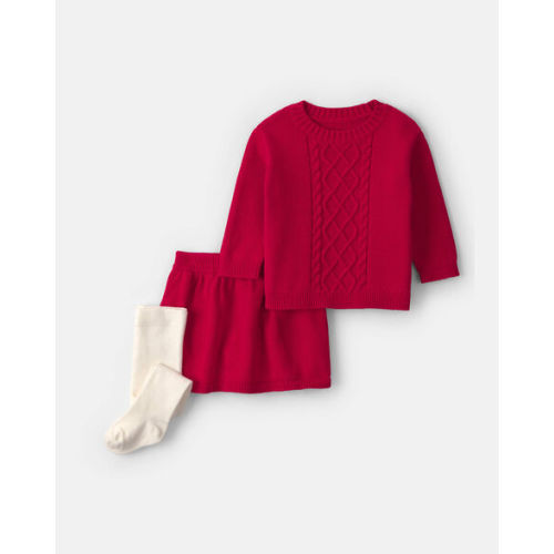 Baby Girl 3-Piece  Long-Sleeve Sweater Dress Set - Red | Carter's