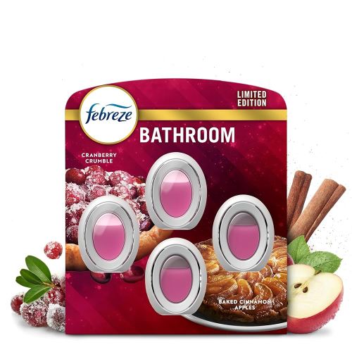 Febreze Bathroom Air Freshener, Odor-Fighting, Plug In Alternative, Air Fresheners for Home and Bathroom and Kitchen, Closet Air Fresheners, Baked Cinnamon Apples & Cranberry Crumble Scent, 1 Count