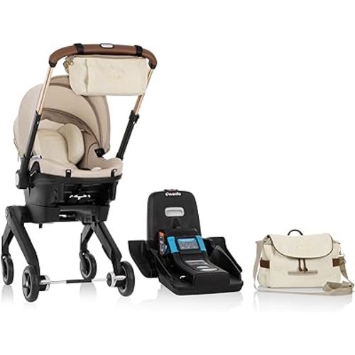 Evenflo Shyft DualRide Infant Car Seat Stroller Combo with Green & Gentle Fabric (Champagne)