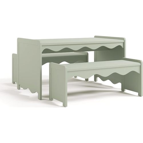 Storkcraft Casablanca Montessori Indoor Kids Table & Bench Set – Premium Kids Activity Table and Bench Set, Toddler Furniture for Crafts and Snack Time, Durable & Easy-to-Clean Surface (Sage)