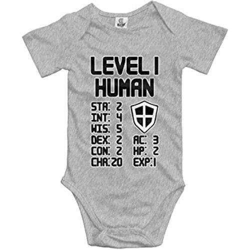Level 1 Human Cute Toddler Rompers Video Game Themed Baby Short Sleeve Bodysuit Gray