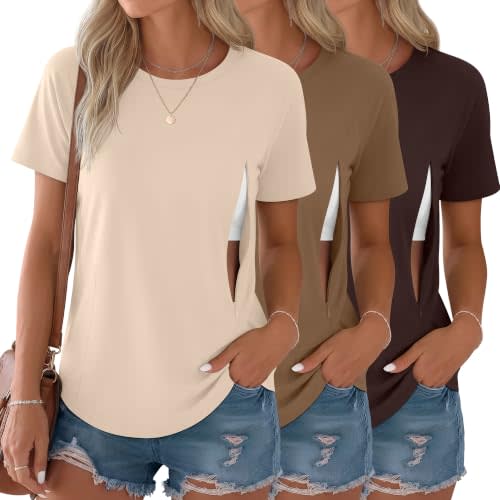 3 Pack Womens Nursing Tops | Breastfeeding Shirts, Hidden Zipper, Loose Maternity Tops, Short Sleeve, Summer, Soft, Comfortable, Daily Wear