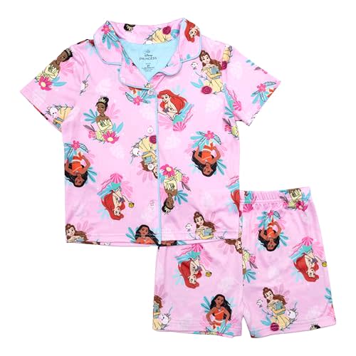 Disney Minnie Mouse Girls' 2-Piece Loose-fit Button Down Matching Pajama Set, Soft & Cute for Kids