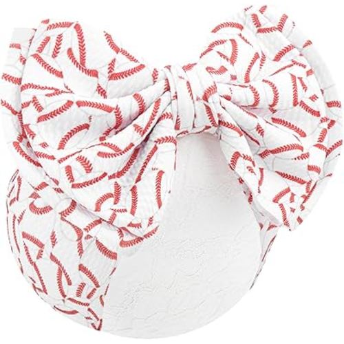 YanJie 7'' Baseball Hair Bow for Baby Girls Toddler Newborn Infant Headbands Softball Hair Accessories White Bows for Baseball Baby Outfits
