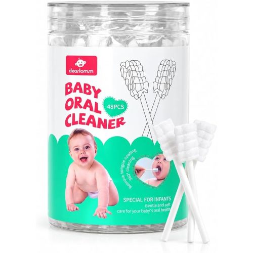 dearlomum 48 Count Baby Tongue Cleaner, Newborn Infant Toothbrush, 1 Jar