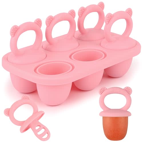 Sakolla Baby Popsicle Molds Mini 6-Cavity Silicone Ice Pop Mold with Sticks Breastmilk Popsicle Molds for Teething Relief Toddler Popsicle Mold for Ice Cream Frozen Yogurt and Fruit Juice (Pink)
