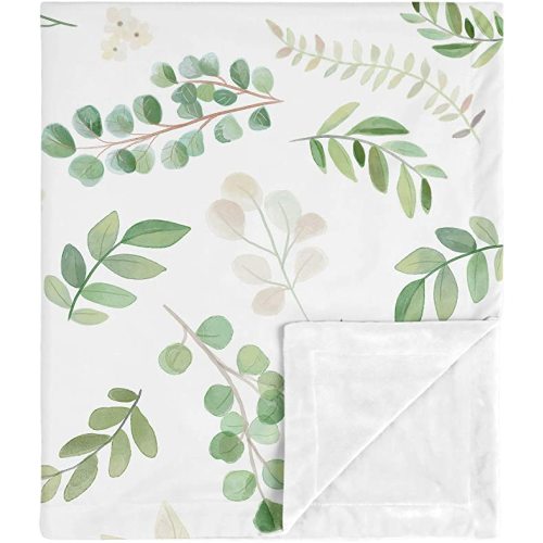 Sweet Jojo Designs Floral Leaf Baby Girl Receiving Security Swaddle Blanket for Newborn or Toddler Nursery Car Seat Stroller Soft Minky - Green White Boho Watercolor Botanical Woodland Tropical Garden