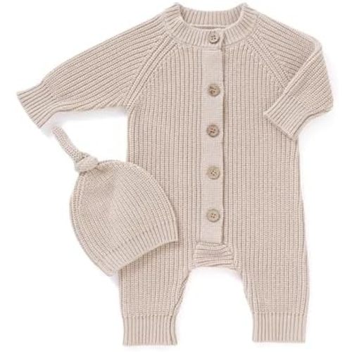 mimixiong Cotton Baby Romper Newborn Baby Knitted Clothes Longsleeve Sweater Outfit for Boy and Girls with Warm Hat Set