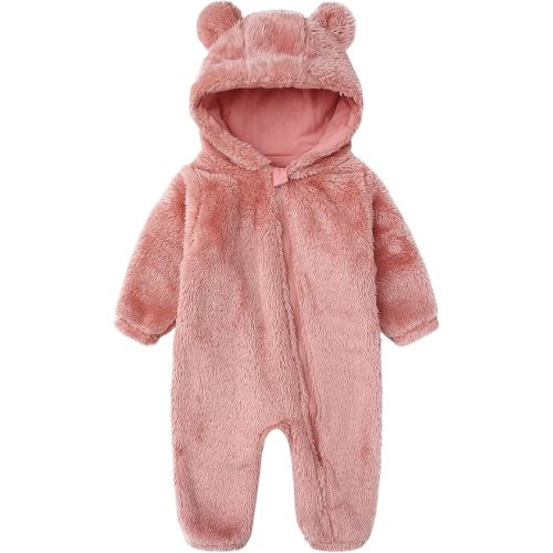 Newborn Winter Romper Fleece Hooded Jumpsuit Snowsuit Warm Outfits Zipper Outwear for Infant