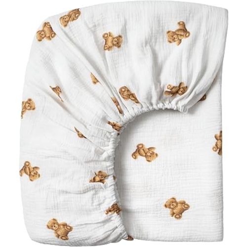 Meracorallo Muslin Fitted Crib Sheet, 100% Cotton, 28"x52", Bear
