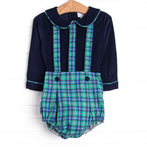 Bleu: Callum Classic Long Sleeve Diaper Set, Blue and Green Plaid – Stitchy Fish