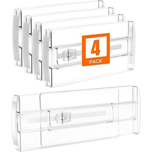 4 Pack Drawer Dividers for Clothes, 4" High 10"-17" Adjustable Drawer Dividers Expandable Dresser Drawer Organizers, Clear Drawer Separators for Clothes, Underwear, Cosmetic, Kitchen Utensils Storage