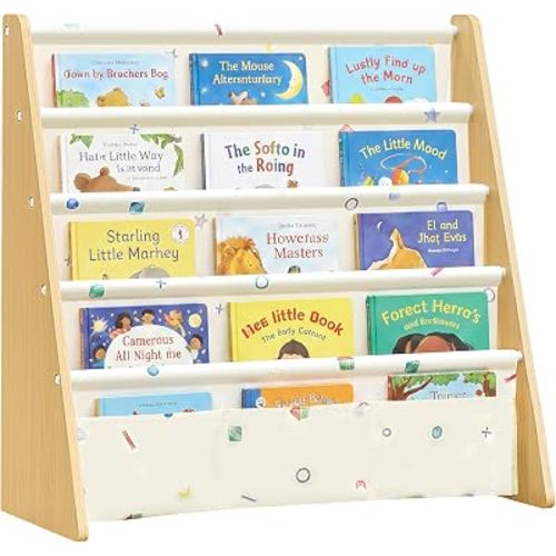 SONGMICS Kids Bookshelf, 4-Tier Sling Bookcase, 24.6 x 9.8 x 23.6 Inch