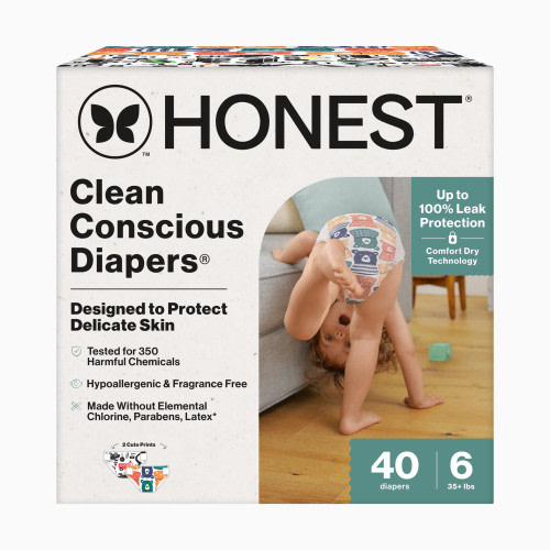The Honest Company Clean Conscious Disposable Diapers Size 6-7 - Beary Cool + Big Trucks, Size 6, 40 Count