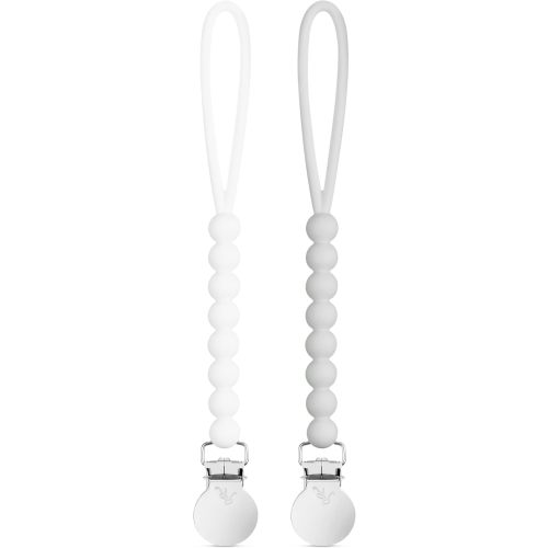 Ryan & Rose Cutie Clip 2 Pack - Pacifier Clip Holder Silicone (Judy-White/Judy-Grey)