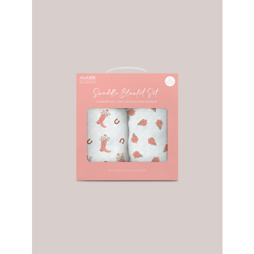 JuJuBe x Studio Oh! 2-Pack Square Swaddle Blanket Set - Bloomin' Boot