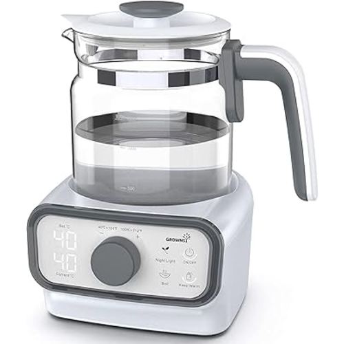 GROWNSY Baby Instant Warmer & Glass Water Boiler with LCD Display and Timer | Accurate Temperature Control for Formula, Coffee and Tea, 1.2 Liter Electric Kettle,Water Warmer for Baby Formula