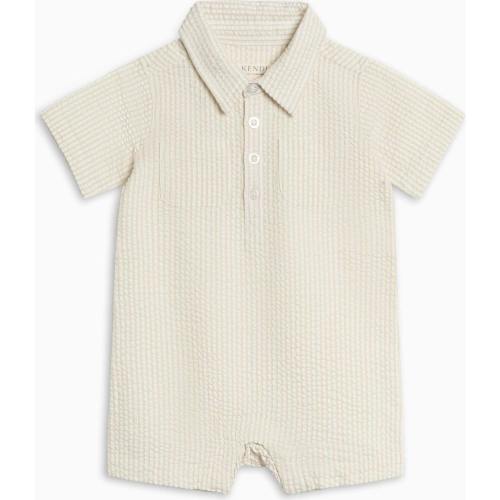 Mato Seersucker Collared Romper - Dune Stripe