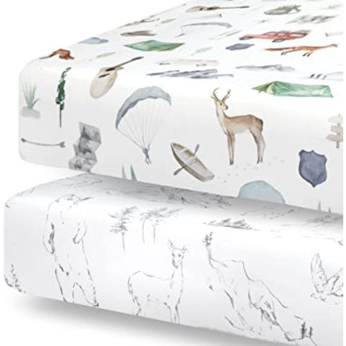 Pobibaby - 2 Pack Premium Fitted Baby Boy Crib Sheets for Standard Crib Mattress - Ultra-Soft Cotton Blend, Safe and Snug, and Stylish Woodland Sheet (Explore)