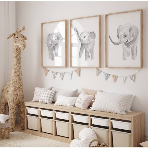 Elephant Print Wall Art, Elephant Art Print, Elephant Nursery Wall Art set of 3, Kids Art Print, Gray Elephant Poster