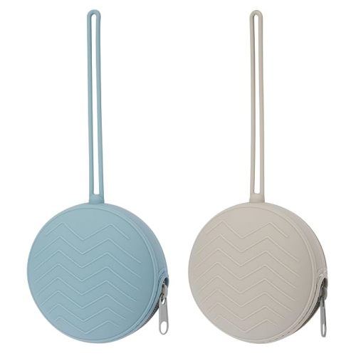 2 Pack Silicone Pacifier Holder Case, Light Grey/Tradewinds
