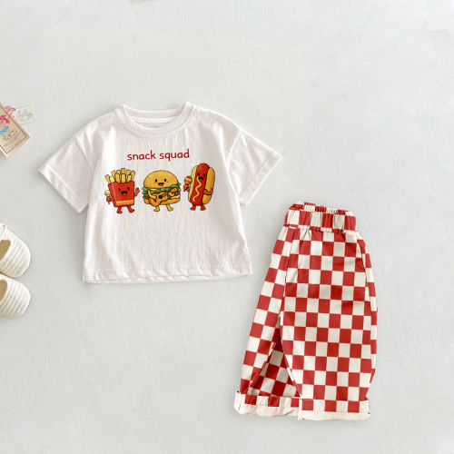 SNACK SQUAD Baby & Kids Hamburgers Fries Hot Dogs Printing Check 2 Piece Set