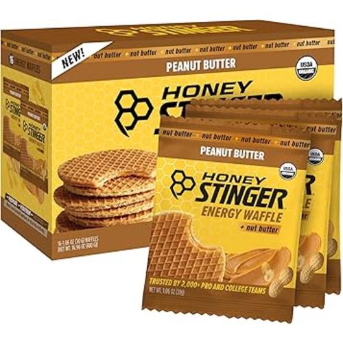 Honey Stinger Organic Peanut Butter Waffle, Energy Stroopwafel for Exercise, Endurance and Performance, Sports Nutrition for Home & Gym, Pre & During Workout, 16.96 Ounces (Pack of 16)