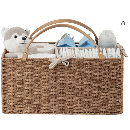 HBlife Baby Diaper Caddy Organizer, Paper Rope Storage Baskets Nursery Bin with Removable Divider, Portable Car Organizer for Diapers, Baby Shower Gifts, Newborn Essentials Must Haves