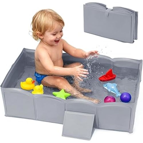 Collapsible Baby Bathtub for Shower,Reinforced Structure Infant Foldable Bath Tub with Non-Slip Base,Portable Space-Saving Kids Bath Tub for 6M to 4Years,Suitable for Outdoor, Travel Use(Grey)