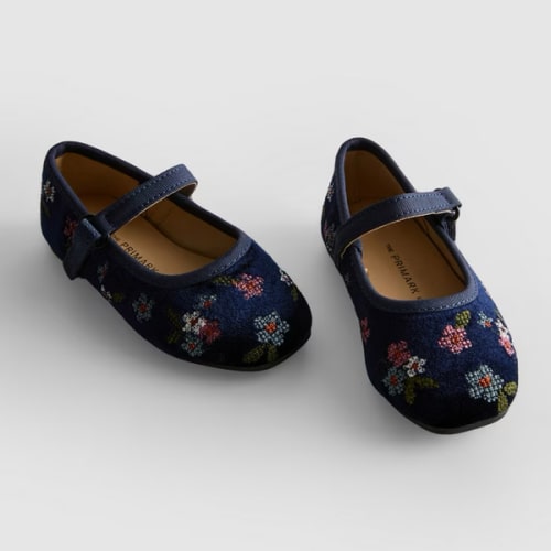 The Edit Floral Embroidered Velvet Ballet Flats