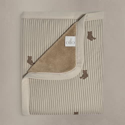 Oilo Baby Blanket, Luxury Plush Chenille Backing & Organic Cotton Jersey Print, Double Layered, 30" x 40", Rolled Jersey Edge Trim, Infant & Toddler Size, Heirloom Organic Collection, Bear