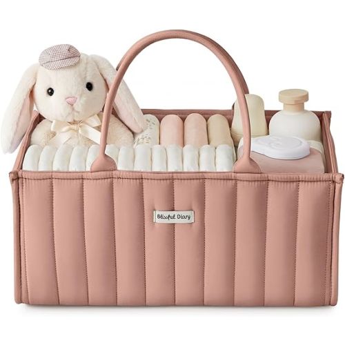 Blissful Diary Baby Diaper Caddy Organizer, Stylish Storage Basket for Newborn Essentials and Diaper Station, Gift for Baby Shower and Registry Must-Have, Blush Pink