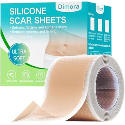 Dimora Medical Grade Silicone Scar Sheets -Ultra Soft Silicone Scar Tape (1.6”x60" Roll), Hypoallergenic Scar Removal Treatment for Surgical Scars, C Section, Tummy Tuck, Keloid Treatment