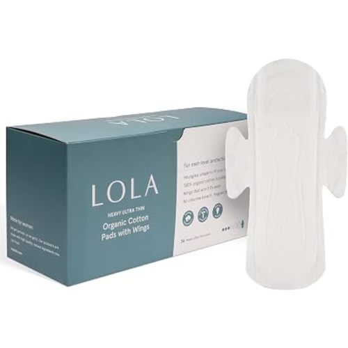 LOLA Organic Cotton Pads, 36 Count, Ultra Thin with Wings, Heavy