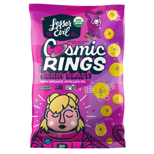 LesserEvil Air-Puffed Cosmic Rings Baby Snacks for Toddlers, Berry Blast with Avocado Oil, 3 oz