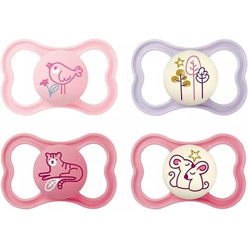 MAM Air Night & Day Baby Pacifier, for Sensitive Skin, Glows in The Dark, 6-16 Months, Girl, 4 Count