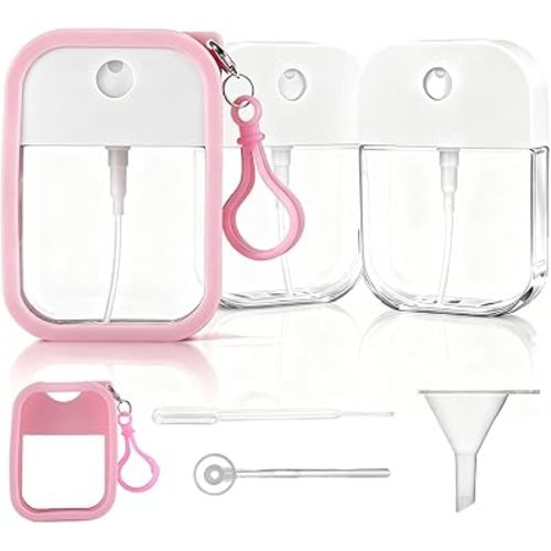 3 Pack 38ml Card-Style TSA Approved Travel Spray Bottle - Leakproof Refillable Perfume Atomizer for Toiletries, Portable Mini Sprayer Set with funnel, PP silicone case, Perfume dispenser