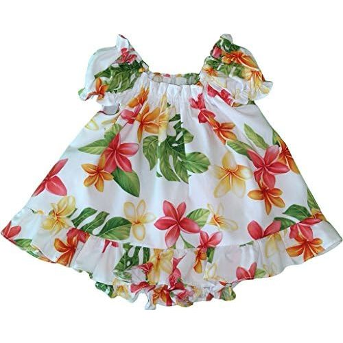RJC Baby Girl's Plumeria Sunshine Puff Sleeve Hawaiian 2 Piece Dress Set