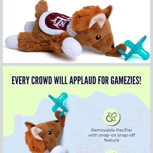 Baby Boy and Girl Silicone Pacifier with College Mascot Stuffed Toy Plush, Collegiately Licensed, Texas A&M University
