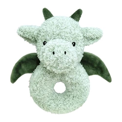 Baby Dragon Soft Rattle Toy, Plush Dinosaur Infant Shaker Rattle Easy-Grasp Stuffed Animal Toy, Gifts for Newborns Babies Toddlers Boys Girls, Green, 6 Inches