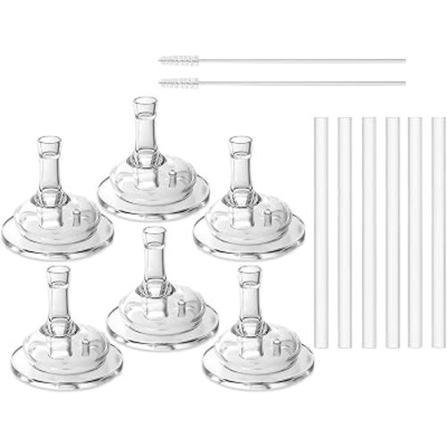 VANEST Replacement Straws & 2 Pack Straw Brushes, Compatible with Grosmimi Stage2, Soft Silicone, No Spill (6 Packs)