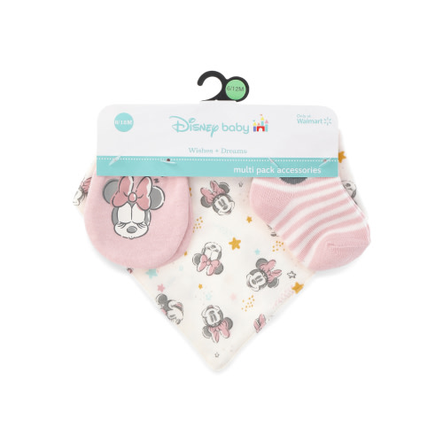 Disney Baby Wishes + Dreams Character Infant Baby Accessories Bib, Socks and Mittens Set, 3-Pack, Sizes Newborn-12 Months
