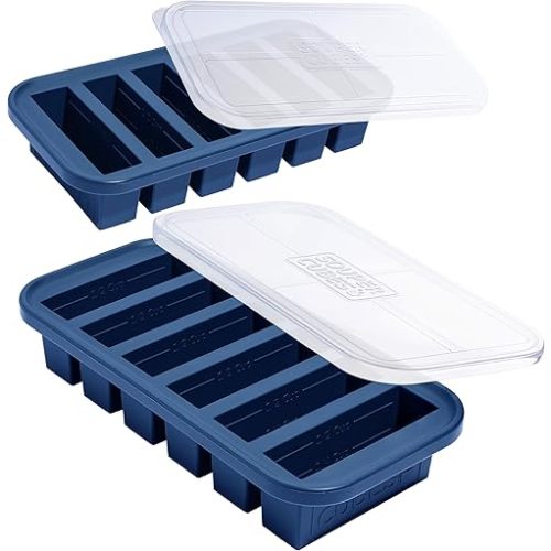 Souper Cubes 1/2 Cup Silicone Freezer Molds with Lids, Blueberry, 2-Pack
