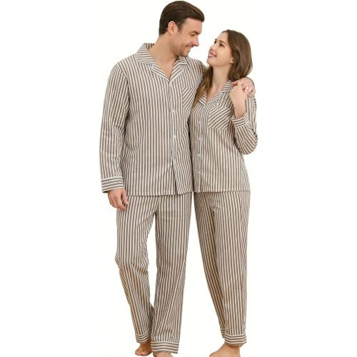 U2SKIIN Couple Pajama Sets, Soft Cotton Button-Down Striped Pajamas for Men and Women Long Sleeve Sleepwear with Pockets