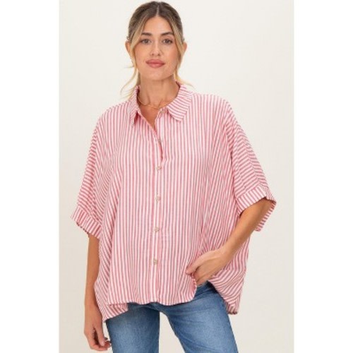 Pinkblush Red Striped Button Up Dolman Maternity Top Large/XL