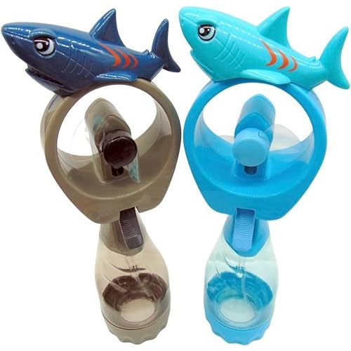 Westmon Works Shark Misting Spray Bottle Fan Kids Personal Cooling Mist Portable Handheld Humidifier Powered Fans with Mist for Boys or Girls, Set of 2