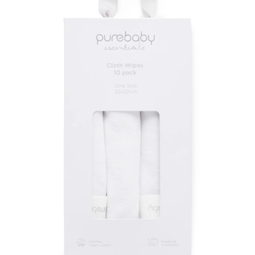 Cloth Wipes - 10 Pcs - White - Purebaby
