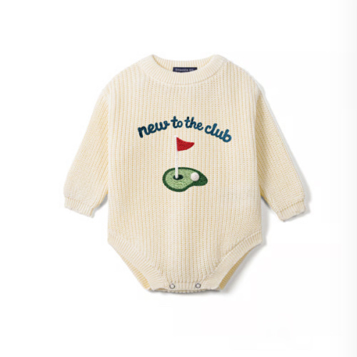 Hand-Embroidered New to the Club Golf Baby Romper